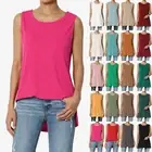 Women's Summer Sleeveless Crew Neck Side Slit Cool Stretchy Tunic Long Tank Top