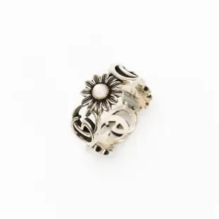 【GUCCI 古馳】Marmont 925純銀珍珠小雛菊花朵造型戒指(#12碼)