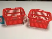 2 x LITTLE SHOP MINI COLES RED SHOPPING BASKET AGES 5+ NEW PLASTIC BASKET
