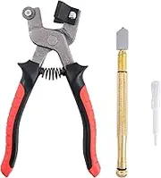Swpeet 3Pcs Glass Cutting Tools Kit, Including Pro-Grade Tile Glass Cutting Pliers and 3mm-18mm Glass Cutter Handle Pencil Style Oil Feed Carbide Tip Glass Cutter Cutting Tools for Mosaic, Tiles