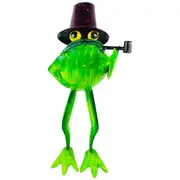 Handcrafted Whimsical Metal Frog with Cigar Pipe Sculpture Unique Indoor Outdoor Garden Decor NEW