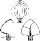 Stainless Steel Mixer Attachment Set: Dough Hook, Flat Beater, Wire Whip for K45