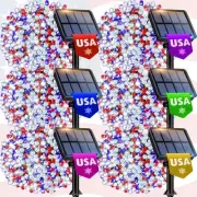 6-Pack Red White and Blue Solar Lights Outdoor Waterproof - 240FT 600LED Patr...