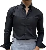 [Bciopll] 2023 Spring Men Business Lattice Shirt Long Sleeve Slim Fit Hairstylist Shirts Office Tuxedo Stripe Shirt