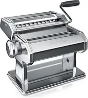 [arendo] Pasta Maker - Stainless Steel - Pasta Press - 7 Adjustable Thicknesses - Manual - Duplex Attachment for Tagliolini Spaghetti Fettuccine Tagliatelle 2 mm and 6 mm - Silver