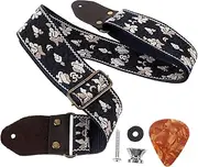 OFFIGAM Bass Guitar Strap Adjustable Guitar Shoulder Belt with Decorative Embroidery for Electric and Acoustic Guitars Comfortable Breathable Strong Load Bearing Capacity
