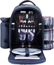 Apollo Walker Picnic Backpack Bag for 2 Person with Cooler 2 Person, Blue