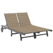 Double Sun Lounger With Wheels And Cushions Adjustable Acacia Wood Garden Sunbed