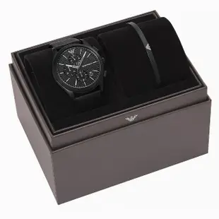 【EMPORIO ARMANI】亞曼尼 Paolo 義式三眼手錶手環禮盒組-42mm 畢業禮物(AR80070SET)