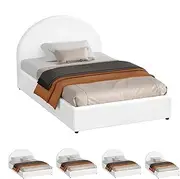ALFORDSON Bed Frame with Gas Lift Storage, King Single Size Bed Base with Padded Headboard, Howell Mattress Foundation for Bedroom, Apartment, Living Room and Office, White Boucle