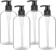 Empty Plastic Pump Bottles Dispenser 4 pack 16oz/500ml Portable Clear BPA-FREE Cylinder Shampoo Lotion Hand Pump Bottle Durable Refillable Containers with 9 pcs Labels for Massage Oil, Liquid Soap