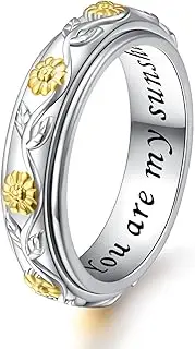 [Ladytree] Anxiety Spinner Rings Sunflower You Are My Sunshine Fidget Ring Sterling Silver ADHD Stress Relieving Ring Engagement Wedding Promise Band Ring