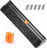 Paper Cutter, A4 Paper Trimmer, Paper Slicer with 4Pcs Replacement Blades, Wrapping Paper Cutter for Home Office Arts Craft Paper, Label, Photo, Coupon, Cardstock and Side Ruler (Black)
