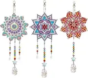 3 Pieces Diamond Painting Suncatcher Wind Chime Mandala Double Sided Crystal Gem Paint by Number Diamond Painting Hanging Ornament for Art DIY Window Home Garden (Stylish)