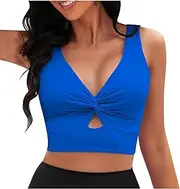 [Generic] Bikini Tops for Women Twist Front Swim Tops Push Up Bathing Suit Tops Comfy Swimsuit Top Sports Bra Retro Tankini Top,Womens Swim Top Cropped Tankini Tops