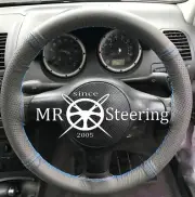 FITS PEUGEOT BOXER GREY TWO TONE LEATHER STEERING WHEEL COVER LIGHT BLUE STITCH
