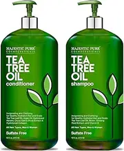 MAJESTIC PURE Tea Tree Shampoo and Conditioner Set For Men and Women 470ml each - Natural Hydrating, Anti Dandruff Oil Duo for Itchy, Dry Scalp and Curly Hair - Sulphate and Paraben Free