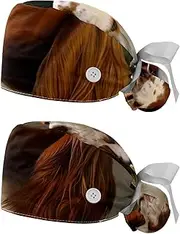 [YTYVAGT] 2-Pc,Nurse Scrub Caps,Scrub Hats with Buttons and Cotton Sweatband,Cute Cavalier King Charles Spaniel Dog