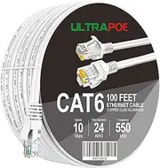 Cat5e Cable 100ft, RJ-45 Ethernet Patch Cord, Network Internet Cord, Standard Copper Wire, for Router, Laptop - White