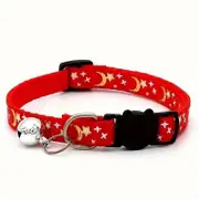 Glow-in-dark Breakaway Cat Collar with Moon Star Pattern, Adjustable Cat Necklace with Safety Buckle red One Size Fits All