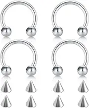 [D.Bella] 14G 16G 18G 20G Surgical Steel Nose Septum Horseshoe Hoop Eyebrow Lip Navel Belly Nipple Piercing Ring 8mm 10mm Helix Tragus Daith Rook Earrings w Replacement Spikes