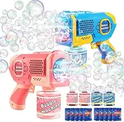 EagleStone 2 Pack Bubble Gun for Kids, Automatic Light Up Bubble Gun with 4 Bottles 10 Bags Refill Solution,Blaster for Toddlers, Outdoor Toys Gifts, Wedding Easter Party Favor