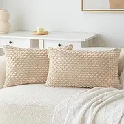 2Pcs Cushion Covers 30cm x 50cm, Corduroy Decorative Throw Pillow Covers Soft Boho Striped Pillow Case Modern Farmhouse Home Decor for Sofa Living Room Couch Bed (Khaki, 50cmx30cm)