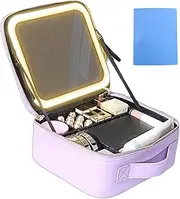 [Generic] Auricrest Travel Makeup Bag, Beauty Reformation Travel Makeup Bag with Adjustable Dividers, Portable Cosmetic Make Up Organizer Case Bags with Light up Mirror for Women Beauty Tools(Purple)