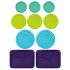 Pyrex Lid Covers (3) 7202 Green (3) 7200 Green (2) 7201 Blue (2) 7210 Purple