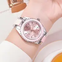 在飛比找蝦皮購物優惠-LONGBO品牌熱銷三眼手錶陶瓷鋼帶防水夜光女士石英腕錶