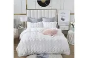 Ruffles Textured Jacquard Super King Size Bed Quilt/Doona/Duvet Cover Set - white