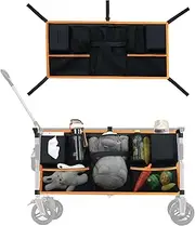 Universal Collapsible Wagon Side Pocket, Large Capacity Beach Wagon Storage Attachment, Wide Compatibility Attachments for Garden Cart Sorting Storage, Orange (Product Not Including Cart)