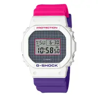 在飛比找Yahoo奇摩購物中心優惠-G-SHOCK 90年代復古方形炫彩休閒電子錶-白X桃紅X紫