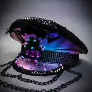Steampunk Captain Cap Purple & Blue w/ Rhinestone For Burning Man Music Festival