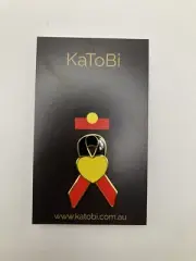 Aboriginal FLAG Pin Metal Ribbon Heart Australian pin badge