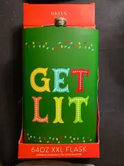 BKLYN Steel Co. 64 oz XXL Flask "Get Lit" Christmas Gift for a "Boozer"