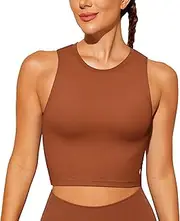 [BAYDI] Women's Sports Bra Without Underwire Bustier Removable Padded Crop Tops High Closed Tank Top Yoga Fitness Soft Bra, Coffee Brown, XS
