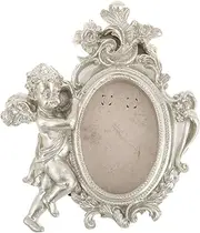 KOMBIUDA Angel Photo Frame Ornaments Vintage Decor Home Decor Oval Picture Frame Tabletop Picture Frame Angel Statue Pendant Memory Photo Ornament Home Frame Decoration Resin Silver