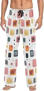 [WOIWB] Men’s Pajama Pants Abstract Checkered Lounge Pants with Pockets Drawstring Elastic Band Small