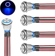 Nilight 5Pcs 16mm 12V Blue Latching Push Button Switch Heavy Duty Metal with 8inch Wiring Harness and Led Indicator Light 24V Pre Wired SPDT Self Locking 4Pin Marine for Boats Cars Truck