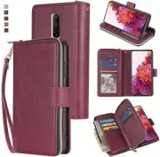 OnePlus 7 Pro Wallet Case 9 Card Zipper Slots Kickstand Flip Leather Phone Case