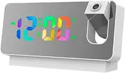 LED Projection Alarm Clock,Color Display,Temperature/Date Display,Quiet, Large Mirror Display (White)