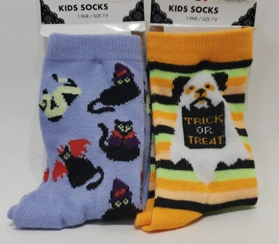 Kids Halloween Trick And Treat Crew Socks Multicolor Size 7-9 2 Pairs