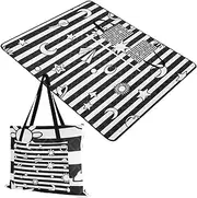 Yoogain Picnic Essentials Sandproof Camping Party Sand Resistant Beach Blanket for Family Picnic Items Black White Stripes Sun Moon Star 60x80in