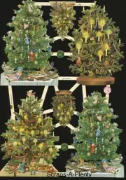 German Embossed Vintage Style Scrap Die Cut - Colorful Christmas Trees EF7390