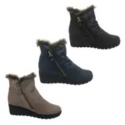 Jemma Anasyaia Ladies Shoes Ankle Boots Wedge Soft Leather Fleece Lined Zip Up