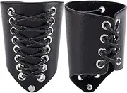 GORGECRAFT 2PCS Leather Bracer Gauntlet Wristband Medieval Vambrace Leather Arm Guards Unisex Leather Cuffs Armband Jewelry Costume Kit for Men(Black)