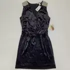 Forever 21 Dress Size Small Black Velour V Neck Rhinestone Faux Pearl Straps NEW