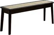 Farmhouse Dining Bench, Simple Solid Wood Sleeper Chairs Rattan Woven Shoe Stool, Entryway Bench with Rubber Wood Legs, for Living Room, Hallway, Bedroom(Black,100 * 30cm/39 * 12in)
