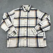 Old Navy Shirt Mens XL Ivory Plaid Sherpa Lined Flannel Shacket Side Pockets NEW